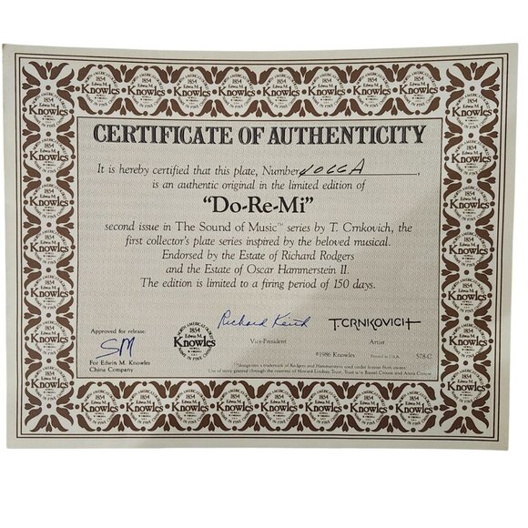 Vintage 1986 The Sound of Music Collector’s Plate Do-Re-Mi Edwin Knowles Box/COA - Picture 4 of 6